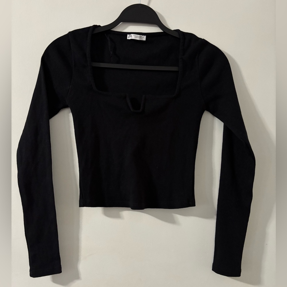 ZARA square neck long sleeve crop top